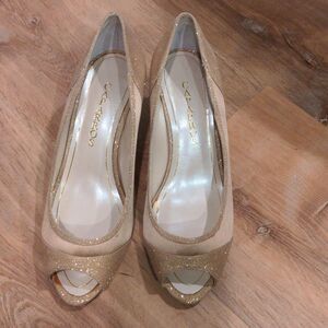 Size 8.5 peekaboo rose gold sparkle glitter open toe heels